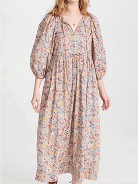 THE GREAT. Bonnet Blush Floral Puff-Sleeve Maxi Dress size 0